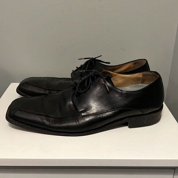 Pronto Uomo Men's Black Square Toe Lace Up Leather Oxford Shoes Size 10 - Picture 5 of 13